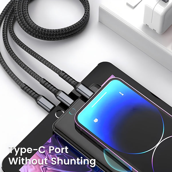 100W 5A Fast Charging 3-In-1 USB Cable – Multi Charging Cable With Type-C, Micro USB & Lightning Connectors | Durable & High-Speed Data Transfer